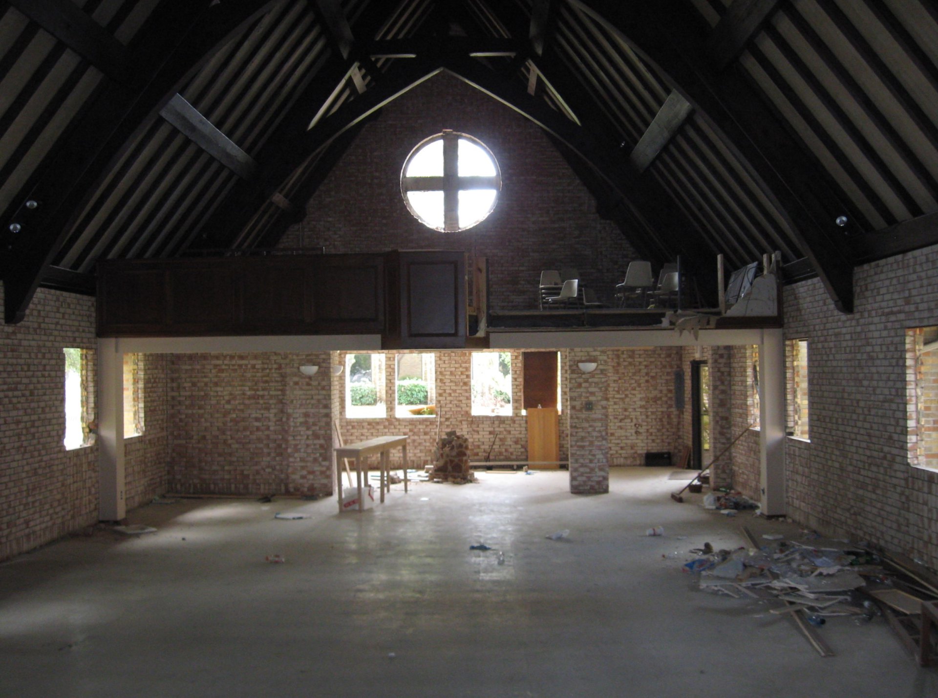 The stripped interior of Concordia’s old chapel on its last day